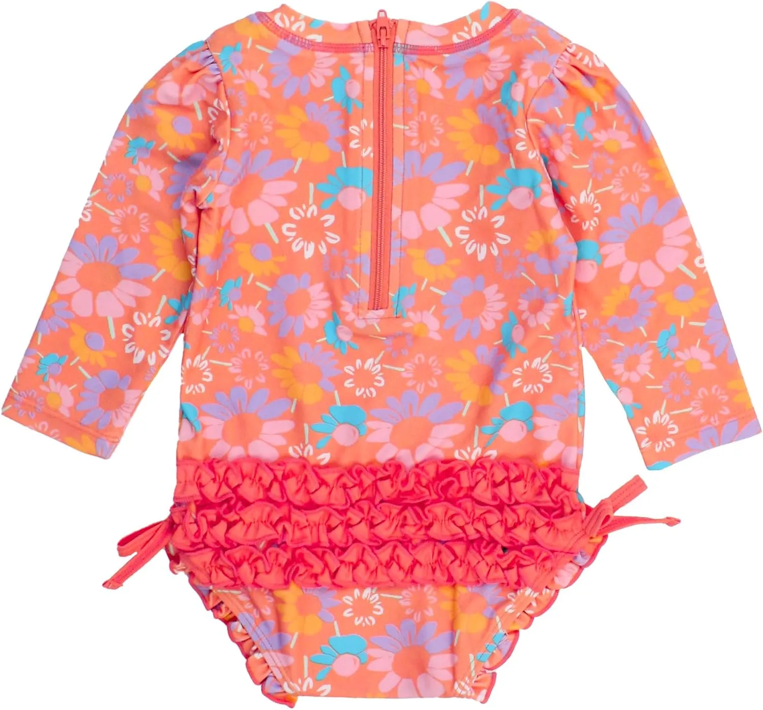 RuffleButts Baby Girls UPF 50  Sun Protection Floral Printed Long Sleeve One Piece Rash Guard Swimsuit with Zipper