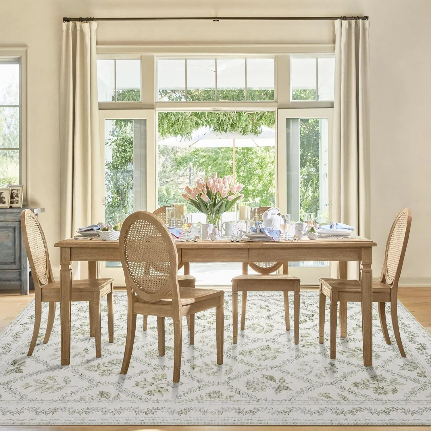 Sage Green Boho Area Rugs 5x7 for Living Room Machine Washable Light Green and Cream Beige Rugs Botanical Floral Printed Soft Distressed Farmhouse Carpet for Dining Room Bedroom Office Home