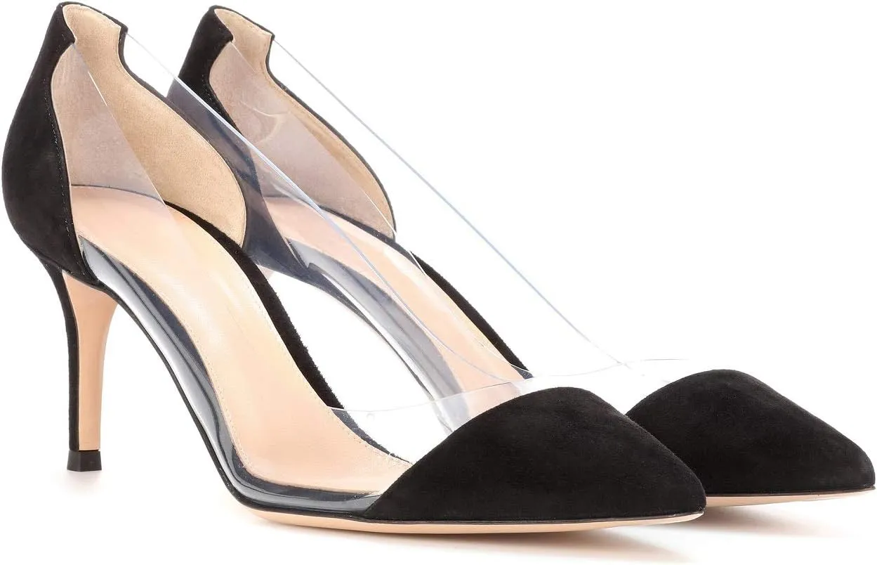 SAMMITOP Women's 80mm Pointed Toe Transparent Pumps Clear PVC High Heels Dress Shoes