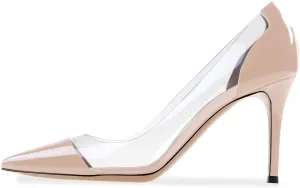 SAMMITOP Women's 80mm Pointed Toe Transparent Pumps Clear PVC High Heels Dress Shoes