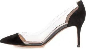SAMMITOP Women's 80mm Pointed Toe Transparent Pumps Clear PVC High Heels Dress Shoes