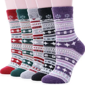 Sandsuced 5 Pack Merino Wool Hiking Socks for Women Warm Winter Thick Thermal Cozy Boot Work Soft Ladies Socks