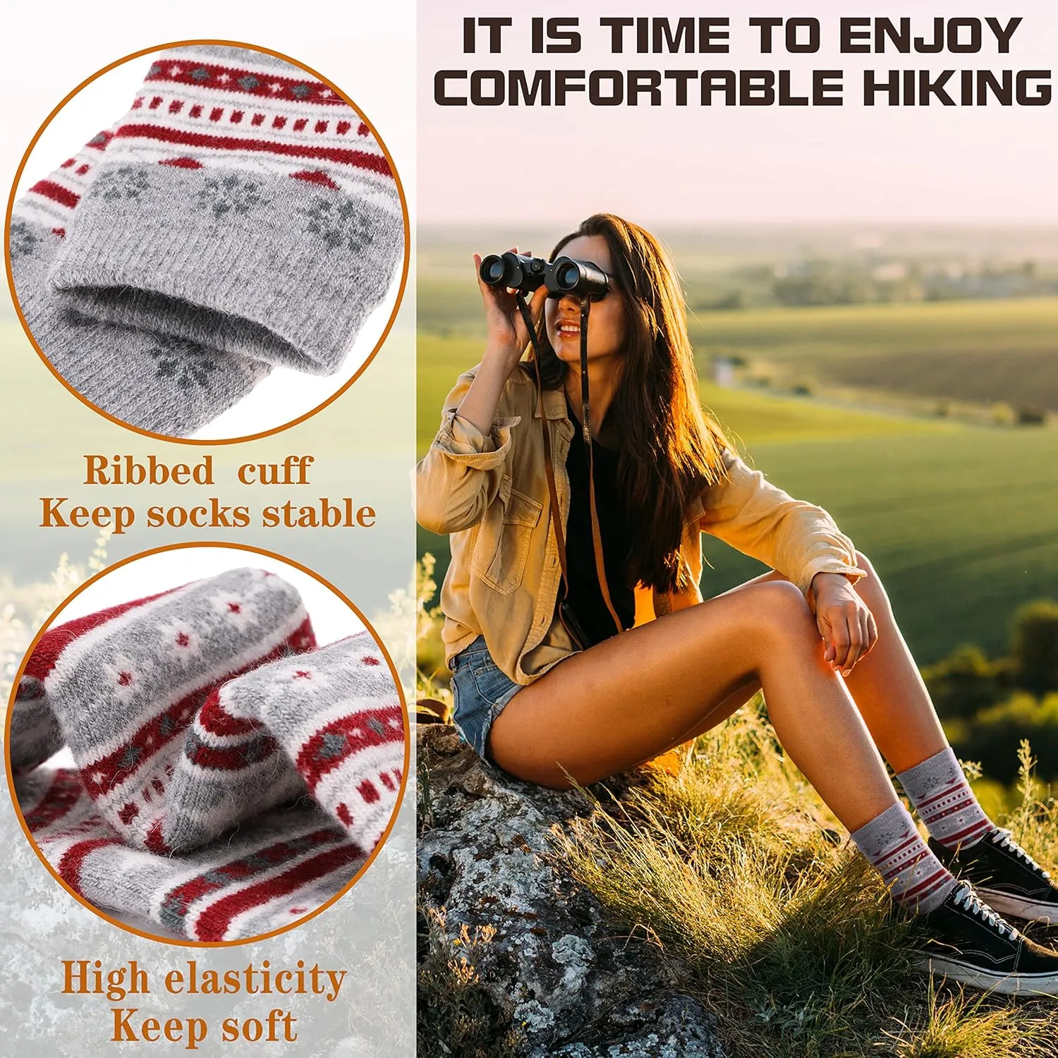 Sandsuced 5 Pack Merino Wool Hiking Socks for Women Warm Winter Thick Thermal Cozy Boot Work Soft Ladies Socks