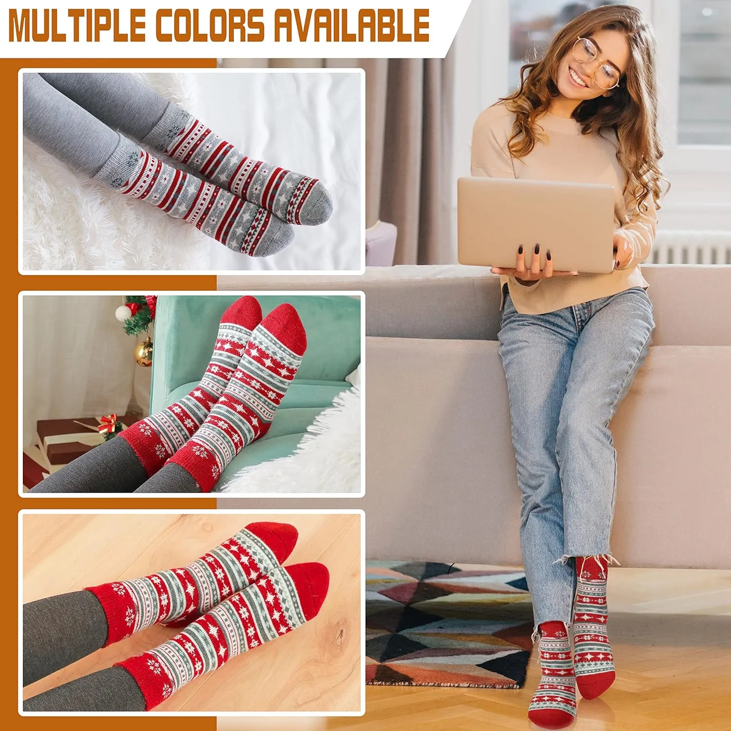 Sandsuced 5 Pack Merino Wool Hiking Socks for Women Warm Winter Thick Thermal Cozy Boot Work Soft Ladies Socks