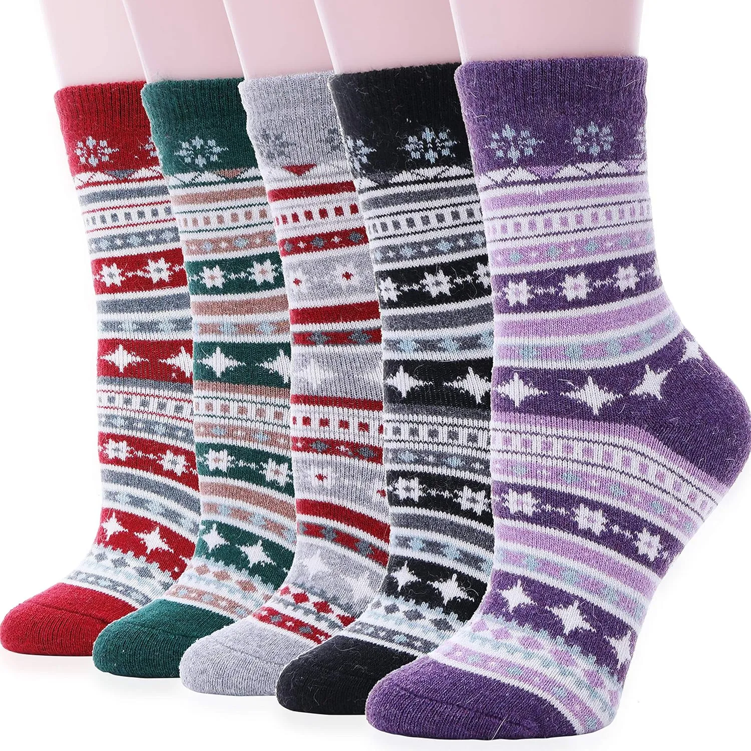 Sandsuced 5 Pack Merino Wool Hiking Socks for Women Warm Winter Thick Thermal Cozy Boot Work Soft Ladies Socks