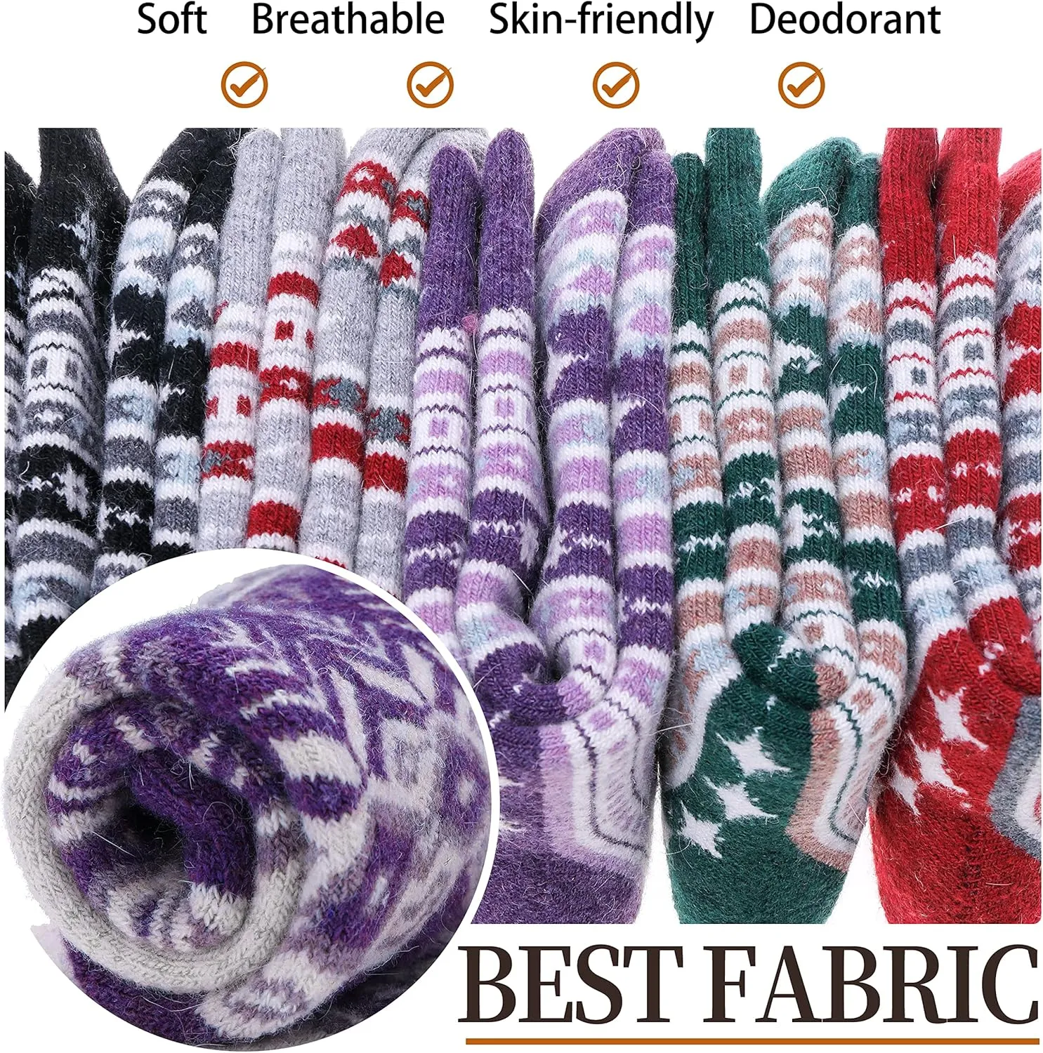 Sandsuced 5 Pack Merino Wool Hiking Socks for Women Warm Winter Thick Thermal Cozy Boot Work Soft Ladies Socks