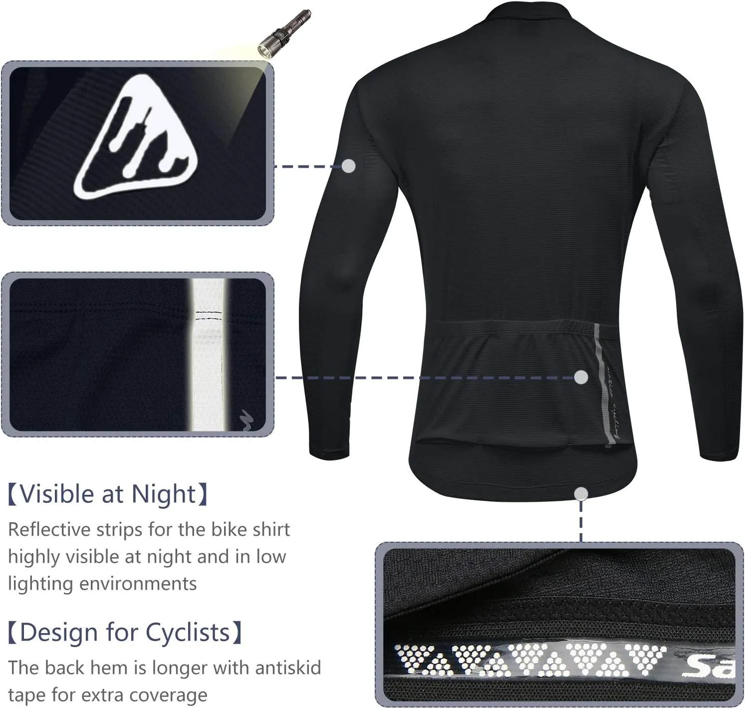 Santic Men's Cycling Jersey Long Sleeve Top Road Bike Shirt Full Zipper UPF 50  MTB Jersey with Pockets