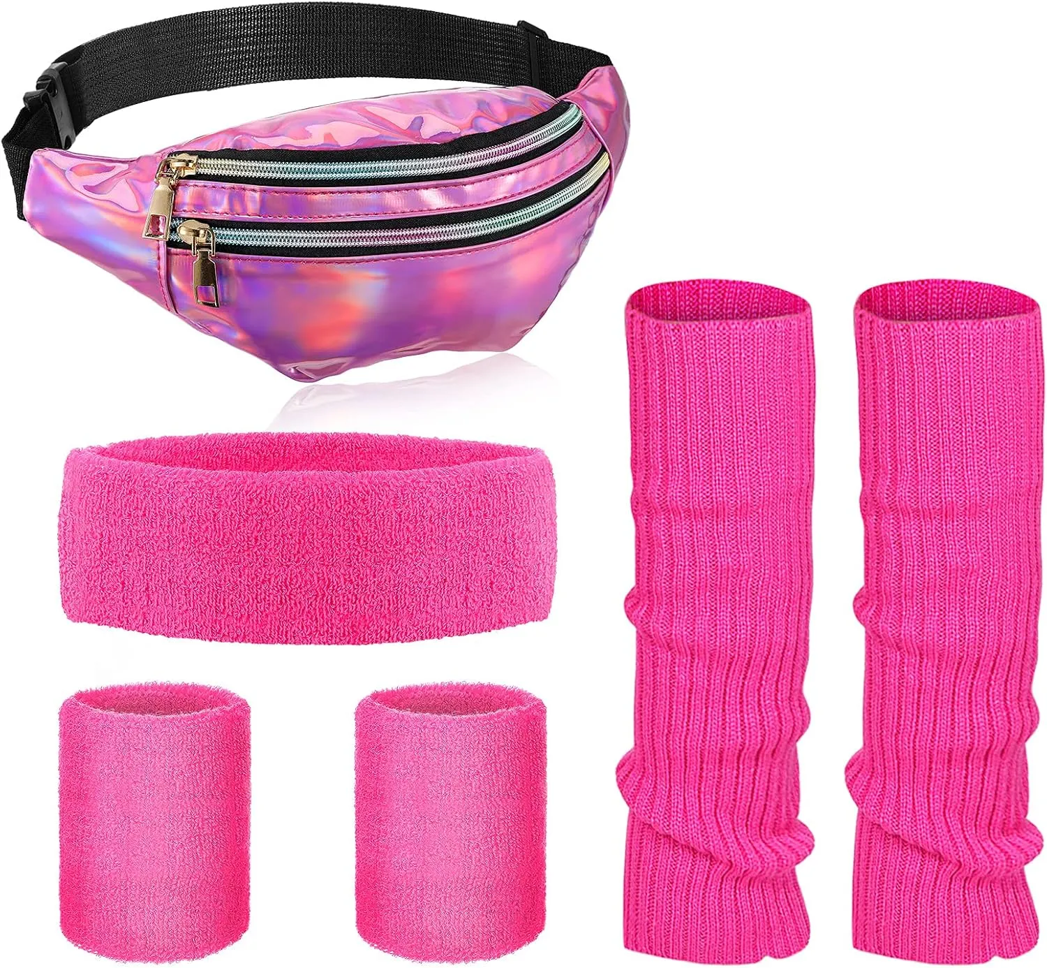 SATINIOR 80s Women Workout Outfit Neon Leg Warmer Headband Wristbands Fanny Pack Set 80s Accessories for Yoga Running