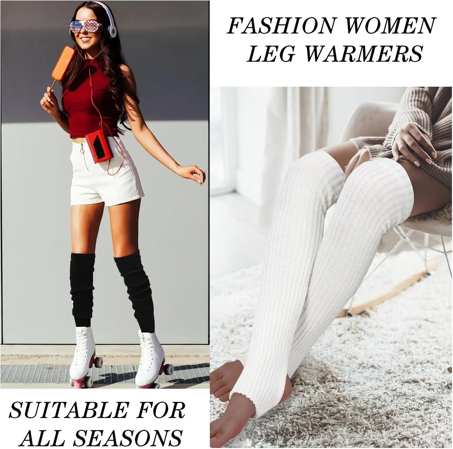 SATINIOR Long Stirrup Yoga Leg Warmers 24 Inch over the Knee Ribbed Knit Leg Warmer for Women 80s Party Dance Sports