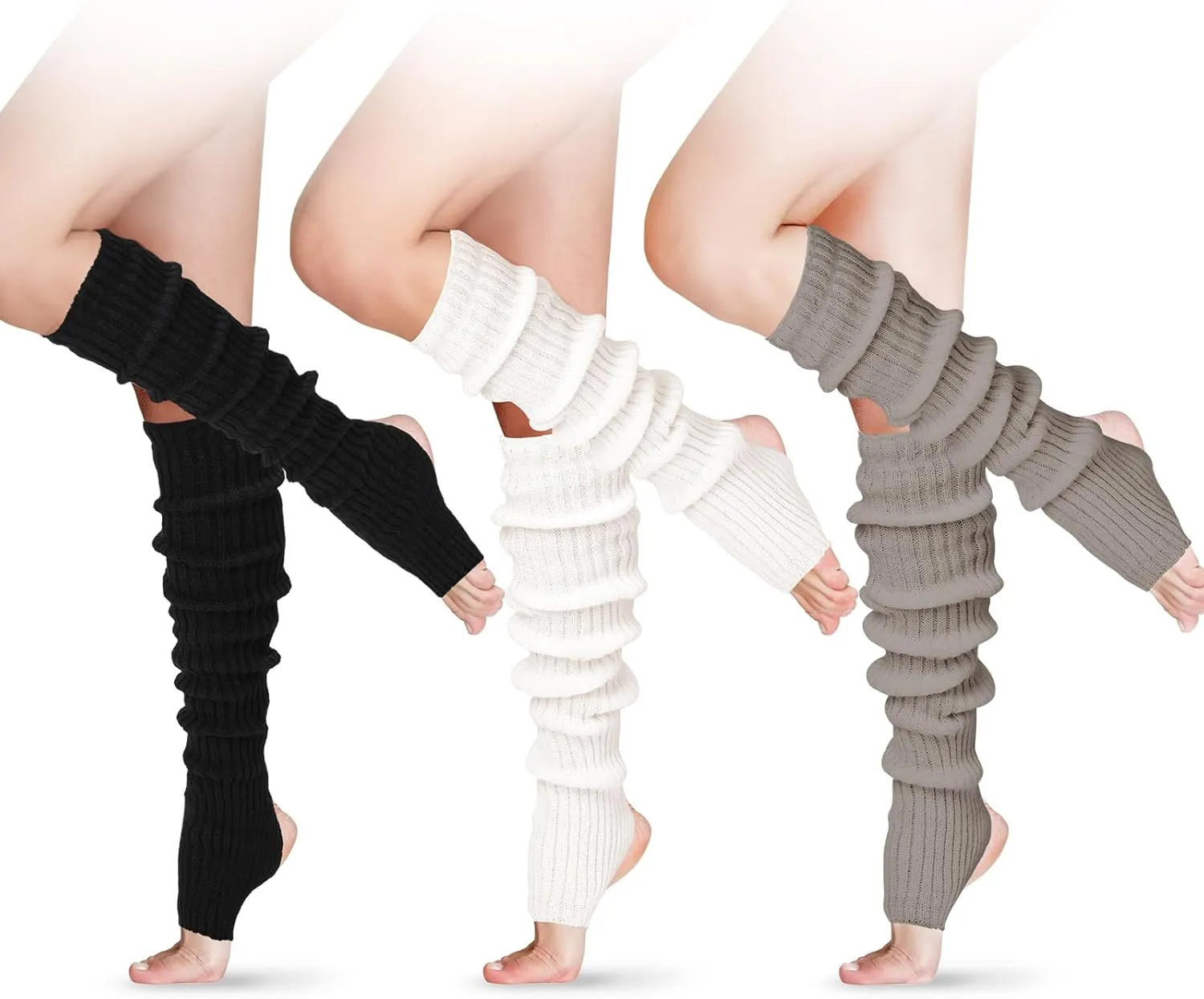 SATINIOR Long Stirrup Yoga Leg Warmers 24 Inch over the Knee Ribbed Knit Leg Warmer for Women 80s Party Dance Sports