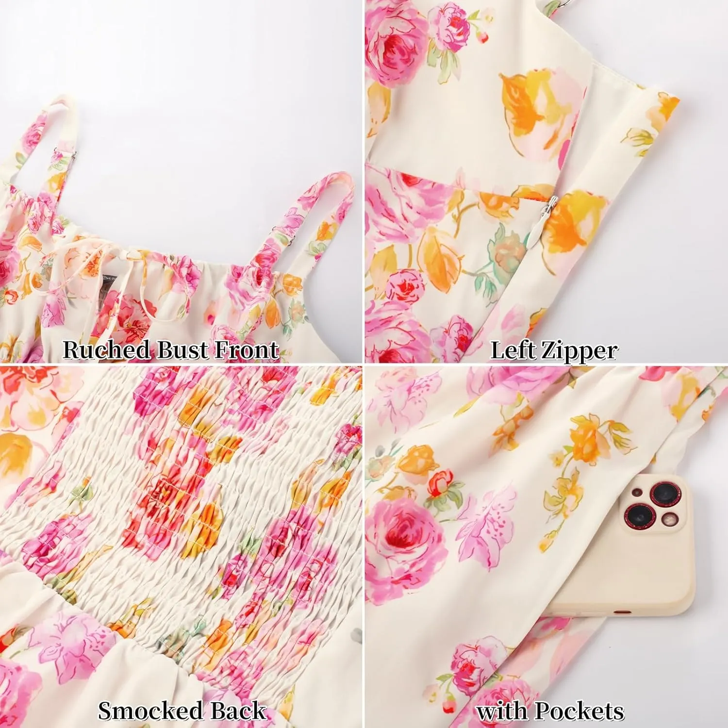 Scarlet Darkness Floral Printed Corset Dress Ruched Bust Cami Dress Flowy Sundress