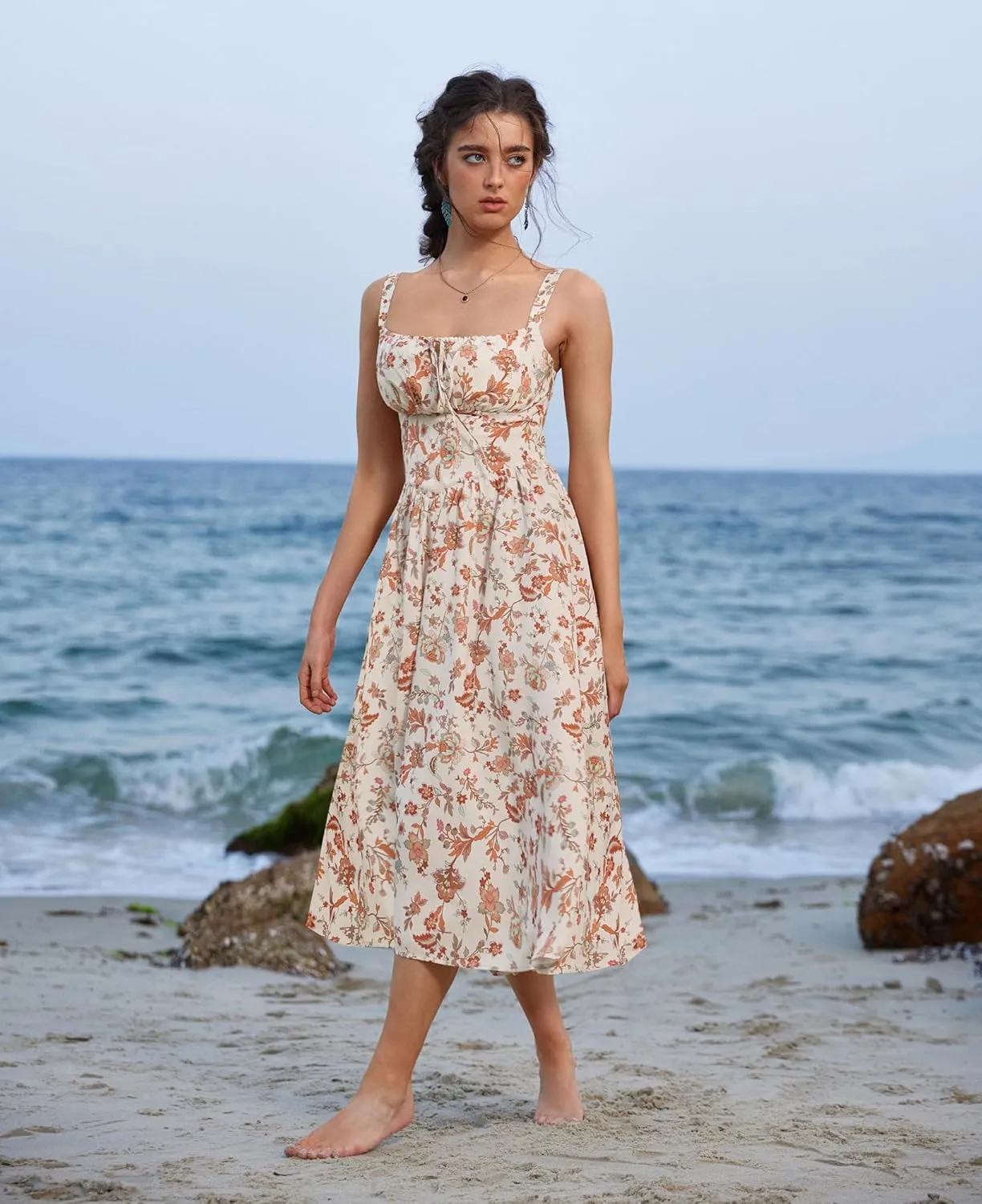 Scarlet Darkness Floral Printed Corset Dress Ruched Bust Cami Dress Flowy Sundress