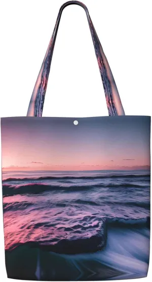 Scenic Sea Water Print Reusable Grocery Bags,Polyester Tote Bag,Casual Handbags,Practical Foldable Shopping Bag.