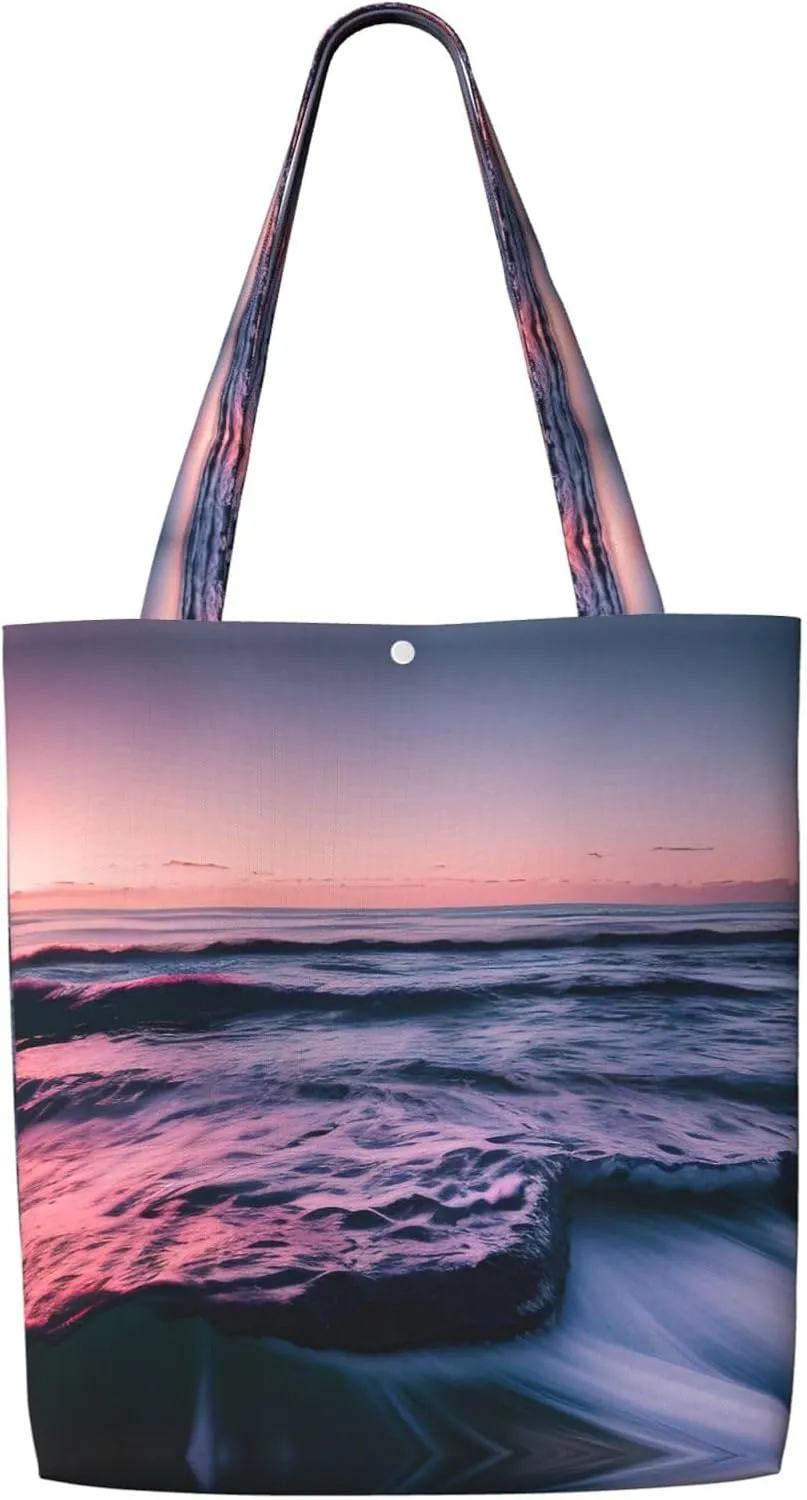 Scenic Sea Water Print Reusable Grocery Bags,Polyester Tote Bag,Casual Handbags,Practical Foldable Shopping Bag.