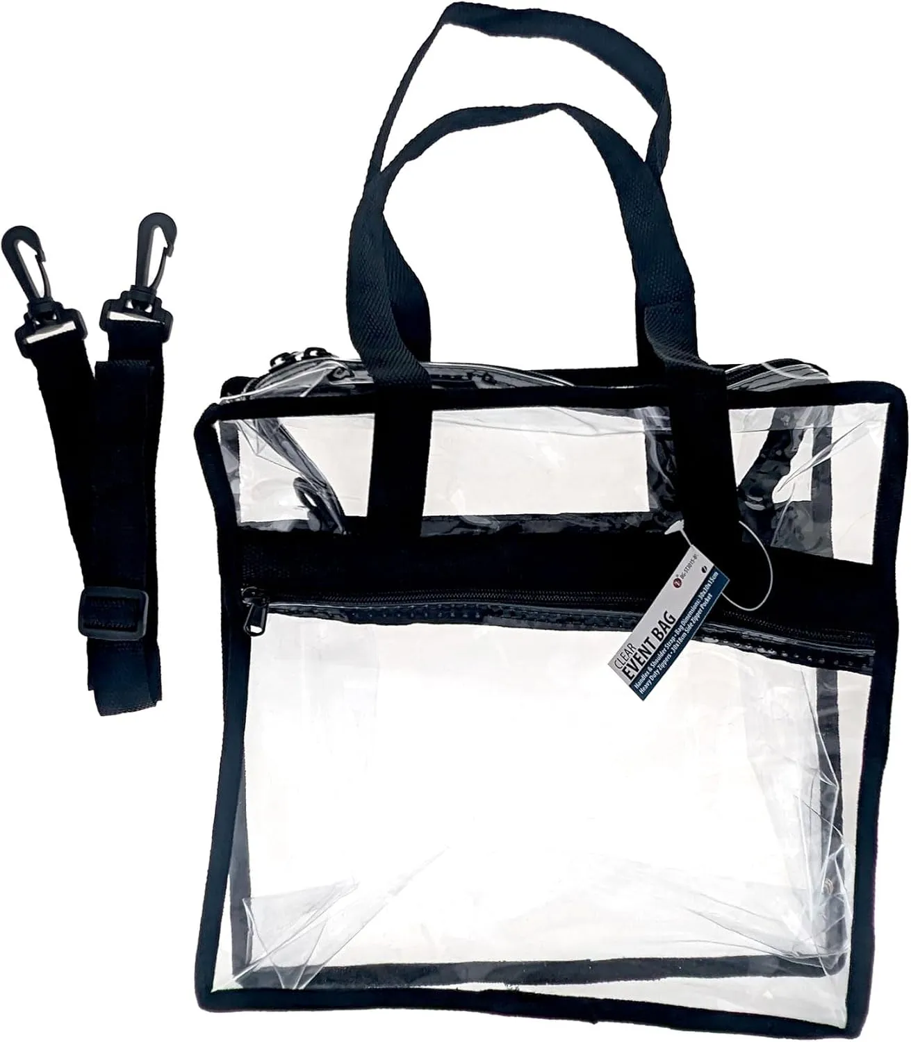 SE Clear PVC Event Bag with Handles and Shoulder Strap, 30x30x15cm, 3mm Thickness, Side Zipper Pocket, and Durable YKK Zipper - BG-ST3015-BK