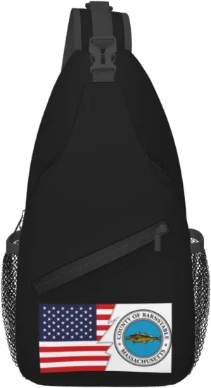Seal Of Barnstable County, Massachusetts And America Crossbody Bags For Women Men Chest Backpack Gym Shoulder Bag Travel Outdoor Sports Casual Crossbody Bags