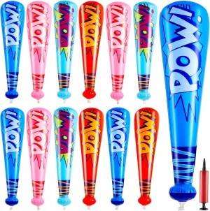 Seematn 12 Pieces Pow Inflatable Baseball Bats 17 Inch Inflatable Toy Bats for Kids Baseball Party Decoration Favor Carnival Birthday Party Supplies Prizes Sports Theme Toys, 4 Colors
