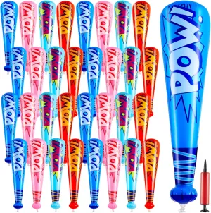 Seematn 32 Pieces Pow Inflatable Baseball Bats 17 Inch Inflatable Toy Bats for Kids Baseball Party Decoration Favor Carnival Birthday Party Supplies Prizes Sports Theme Toys, 4 Colors