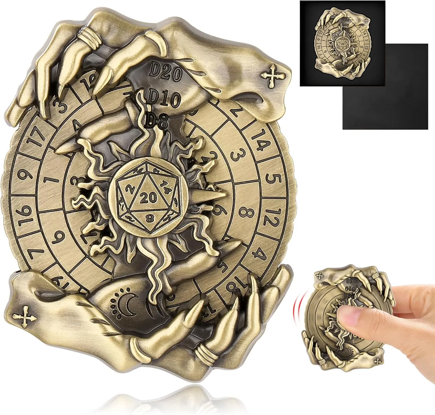Shadow Claws Roulette Dice Spinner for DND Dice Set, 7-in-1 Dragon Metallic D&D Dice with Gift Case for Dungeons and Dragon Game, RPG Role Playing Table Game Gifts (Black-Gold)