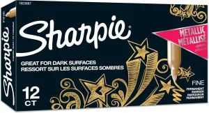 Sharpie Metallic Permanent Markers, Fine Point, Gold, 12 Count