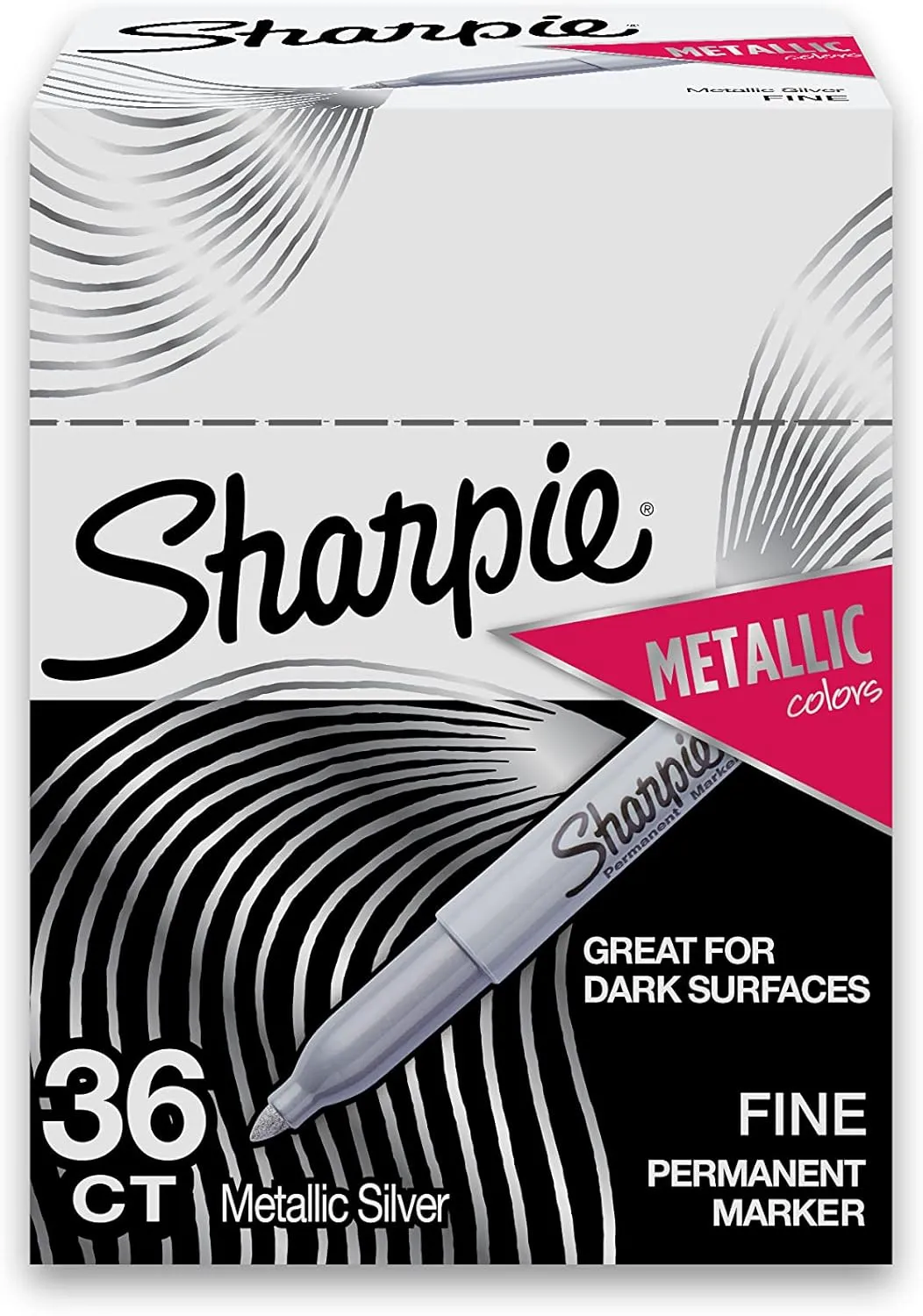 Sharpie Metallic Permanent Markers, Fine Point, Metallic Silver, 36 Count
