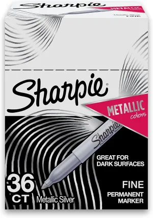Sharpie Metallic Permanent Markers, Fine Point, Metallic Silver, 36 Count