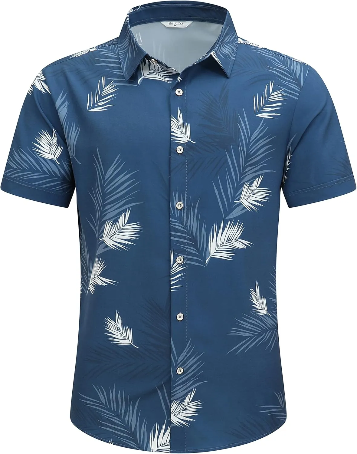 SheLucki Hawaiian Shirt for Men, Unisex Summer Beach Casual Short Sleeve Button Down Shirts, Printed Palmshadow Clothing