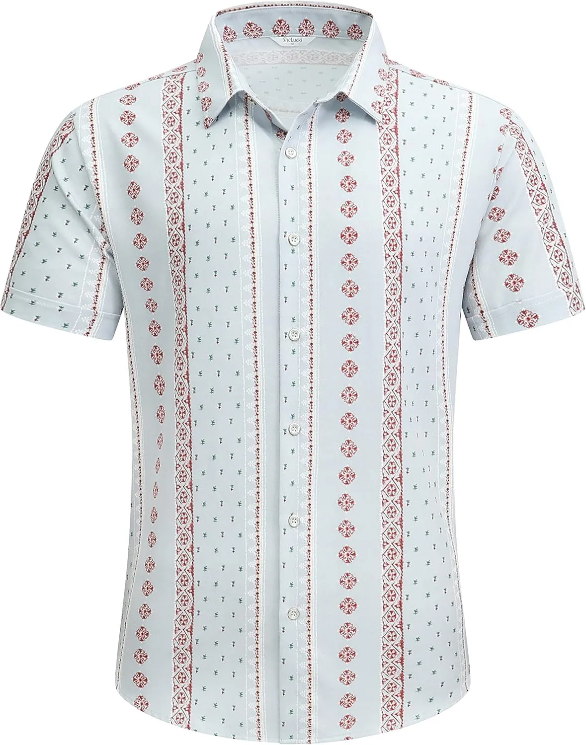 SheLucki Hawaiian Shirt for Men, Unisex Summer Beach Casual Short Sleeve Button Down Shirts, Printed Palmshadow Clothing