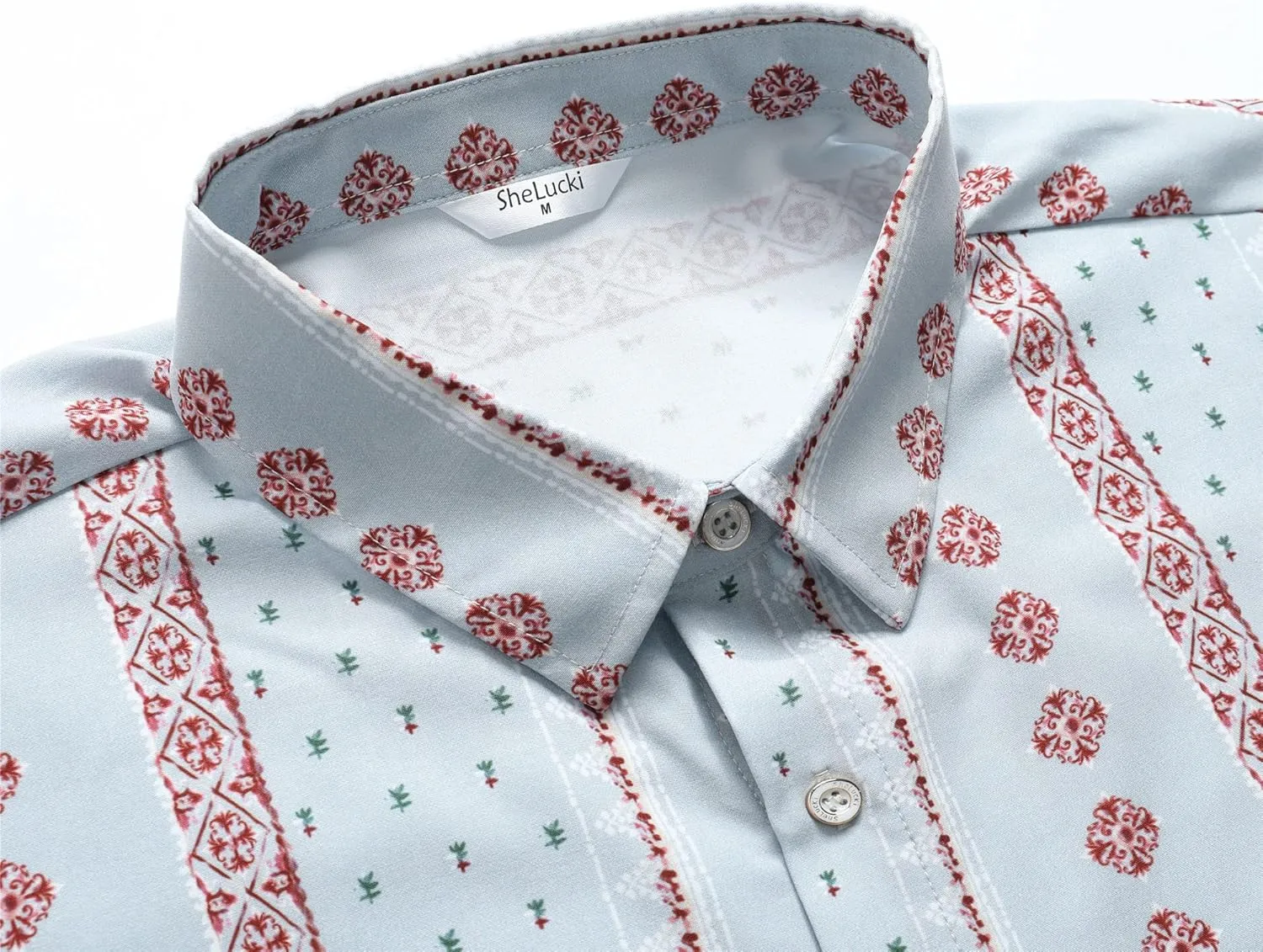 SheLucki Hawaiian Shirt for Men, Unisex Summer Beach Casual Short Sleeve Button Down Shirts, Printed Palmshadow Clothing