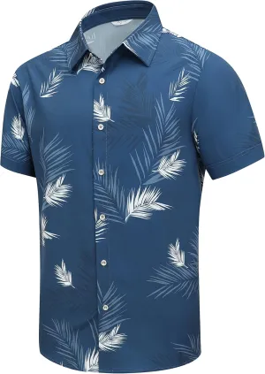 SheLucki Hawaiian Shirt for Men, Unisex Summer Beach Casual Short Sleeve Button Down Shirts, Printed Palmshadow Clothing