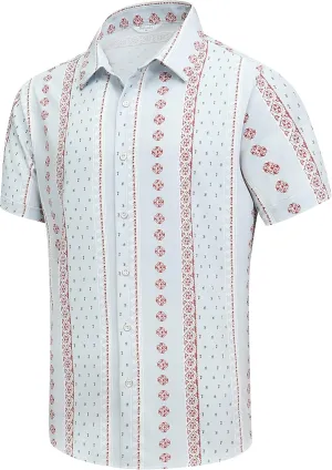 SheLucki Hawaiian Shirt for Men, Unisex Summer Beach Casual Short Sleeve Button Down Shirts, Printed Palmshadow Clothing
