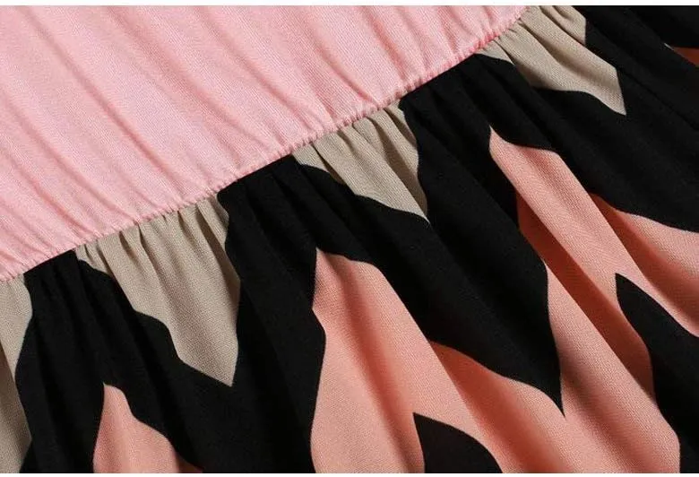 Sherosa Women Boho Chevron Striped Floral Printed Summer Sleeveless Tank Long Maxi Party Dress