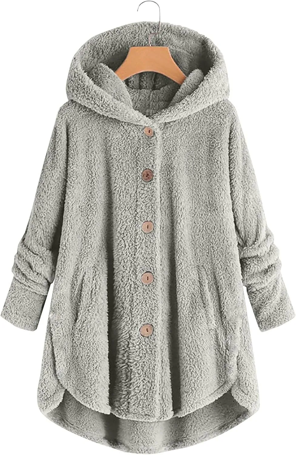 Sherpa Fleece Jacket For Women Cute Casual Loose Plus Size Hooded Button Down Cardigan Coat Warm Teddy Pajama Tops