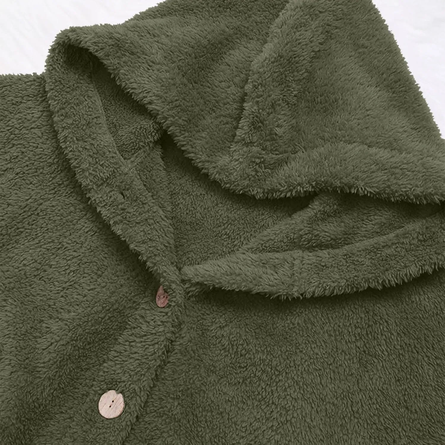Sherpa Fleece Jacket For Women Cute Casual Loose Plus Size Hooded Button Down Cardigan Coat Warm Teddy Pajama Tops