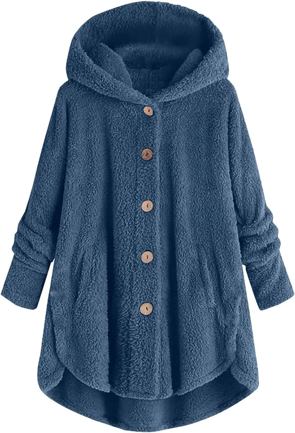 Sherpa Fleece Jacket For Women Cute Casual Loose Plus Size Hooded Button Down Cardigan Coat Warm Teddy Pajama Tops
