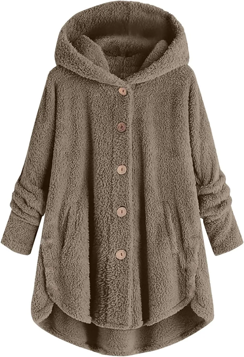 Sherpa Fleece Jacket For Women Cute Casual Loose Plus Size Hooded Button Down Cardigan Coat Warm Teddy Pajama Tops