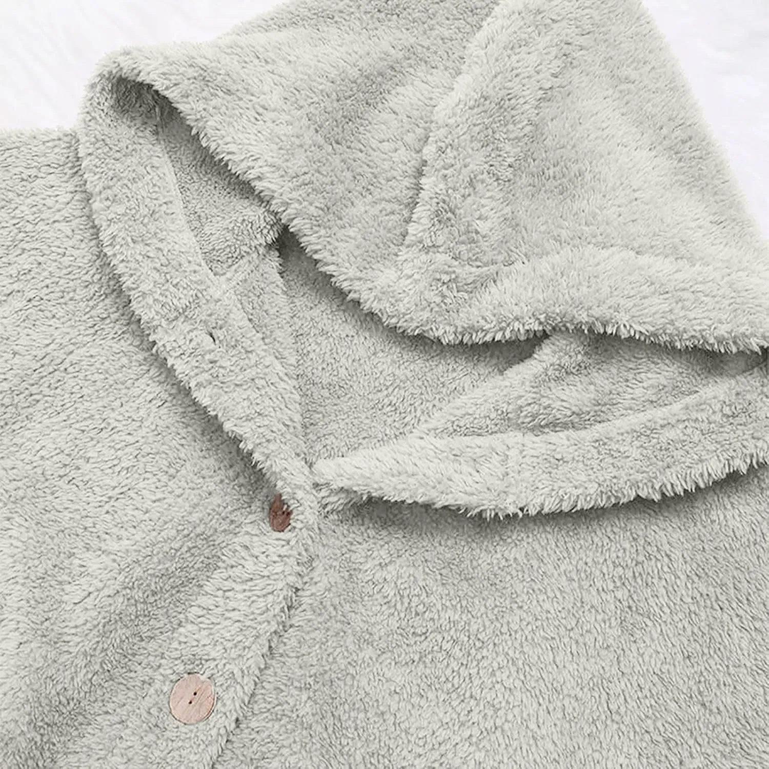 Sherpa Fleece Jacket For Women Cute Casual Loose Plus Size Hooded Button Down Cardigan Coat Warm Teddy Pajama Tops