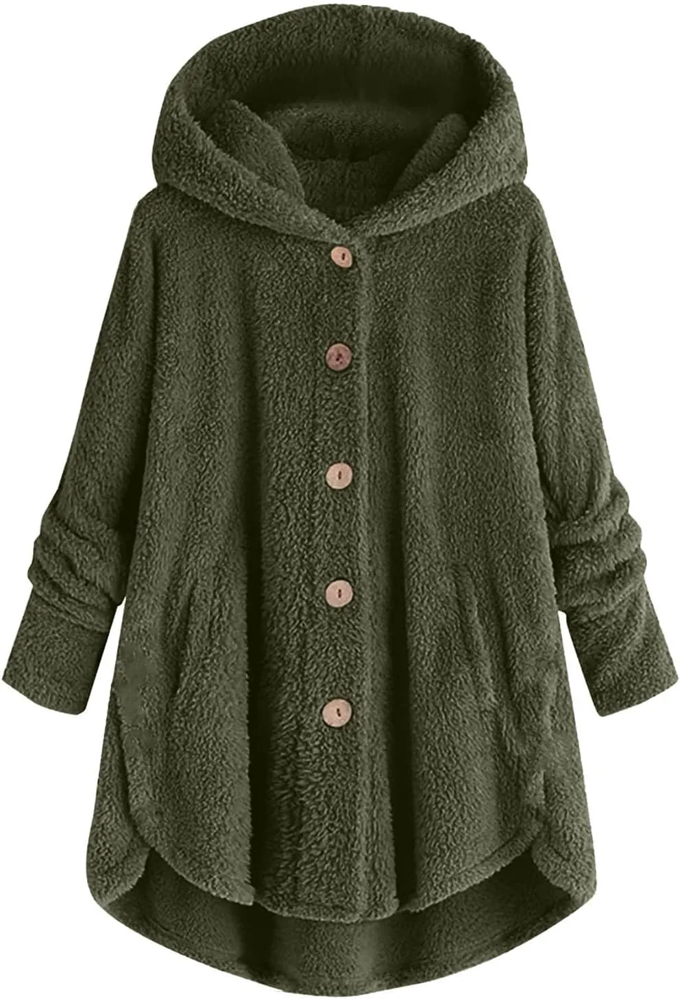 Sherpa Fleece Jacket For Women Cute Casual Loose Plus Size Hooded Button Down Cardigan Coat Warm Teddy Pajama Tops