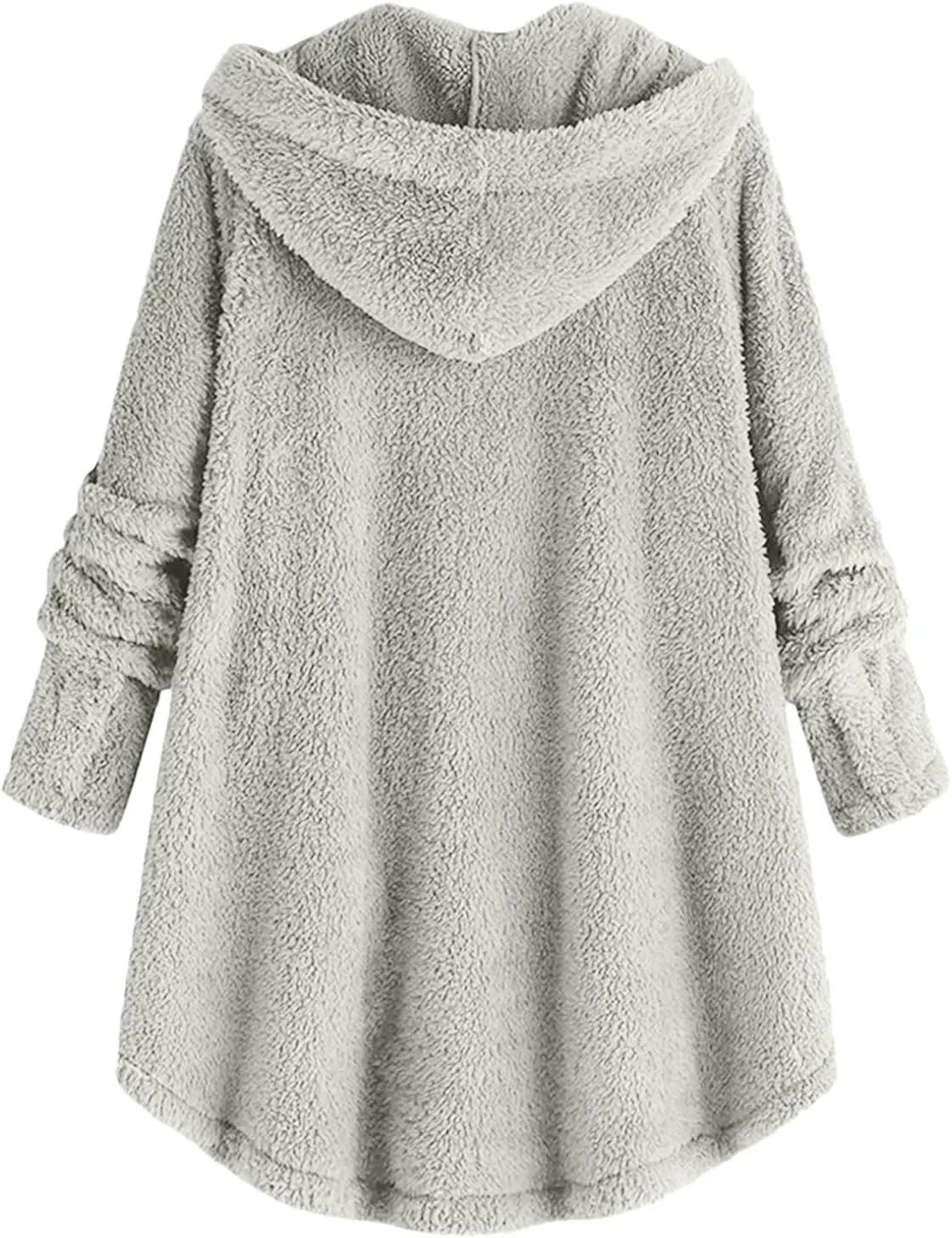 Sherpa Fleece Jacket For Women Cute Casual Loose Plus Size Hooded Button Down Cardigan Coat Warm Teddy Pajama Tops