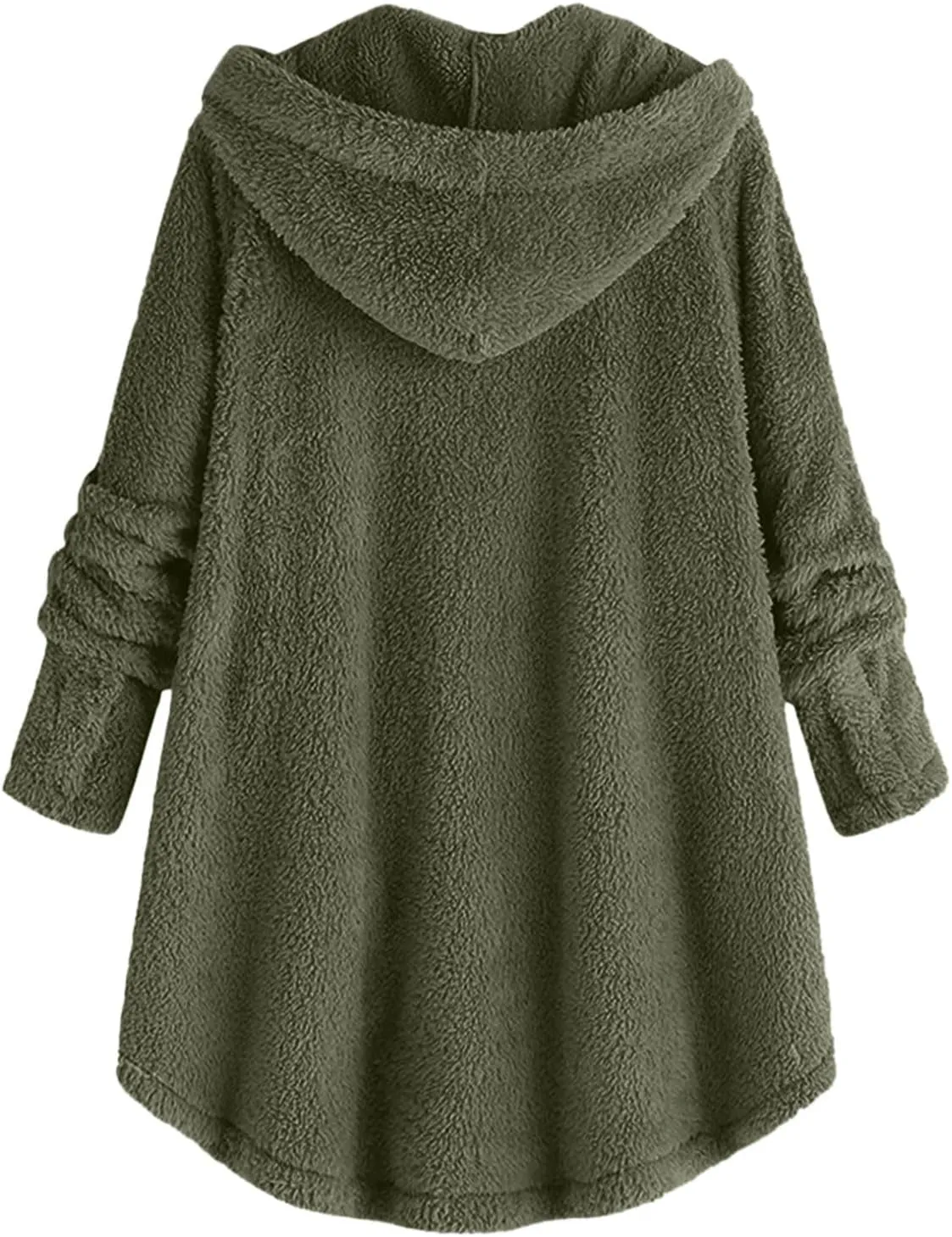 Sherpa Fleece Jacket For Women Cute Casual Loose Plus Size Hooded Button Down Cardigan Coat Warm Teddy Pajama Tops