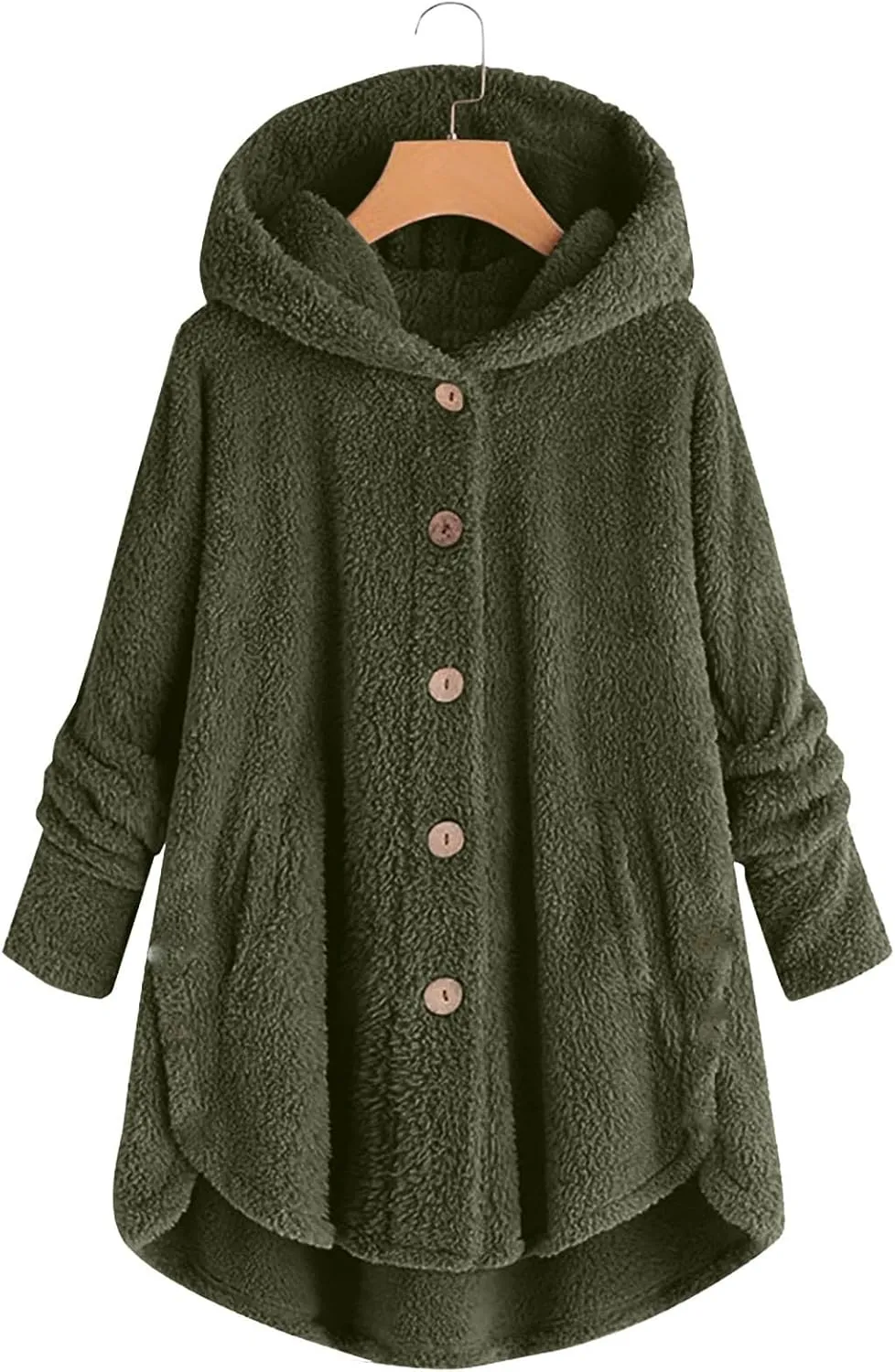 Sherpa Fleece Jacket For Women Cute Casual Loose Plus Size Hooded Button Down Cardigan Coat Warm Teddy Pajama Tops