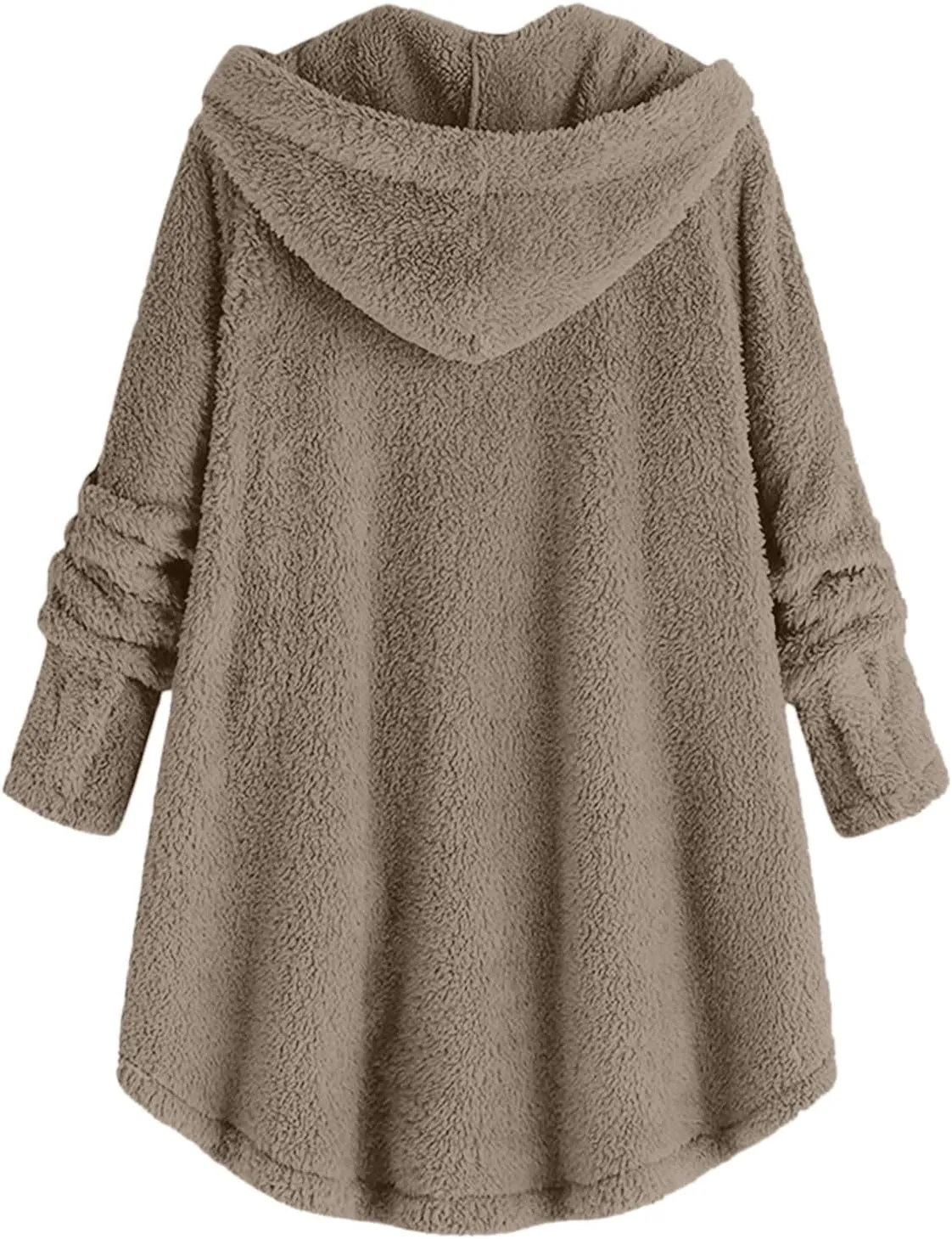 Sherpa Fleece Jacket For Women Cute Casual Loose Plus Size Hooded Button Down Cardigan Coat Warm Teddy Pajama Tops