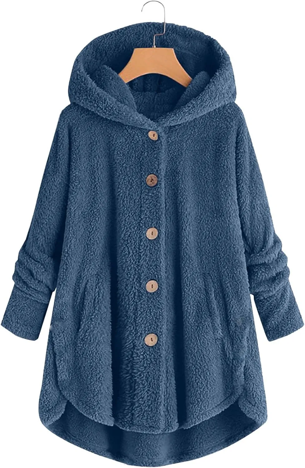 Sherpa Fleece Jacket For Women Cute Casual Loose Plus Size Hooded Button Down Cardigan Coat Warm Teddy Pajama Tops