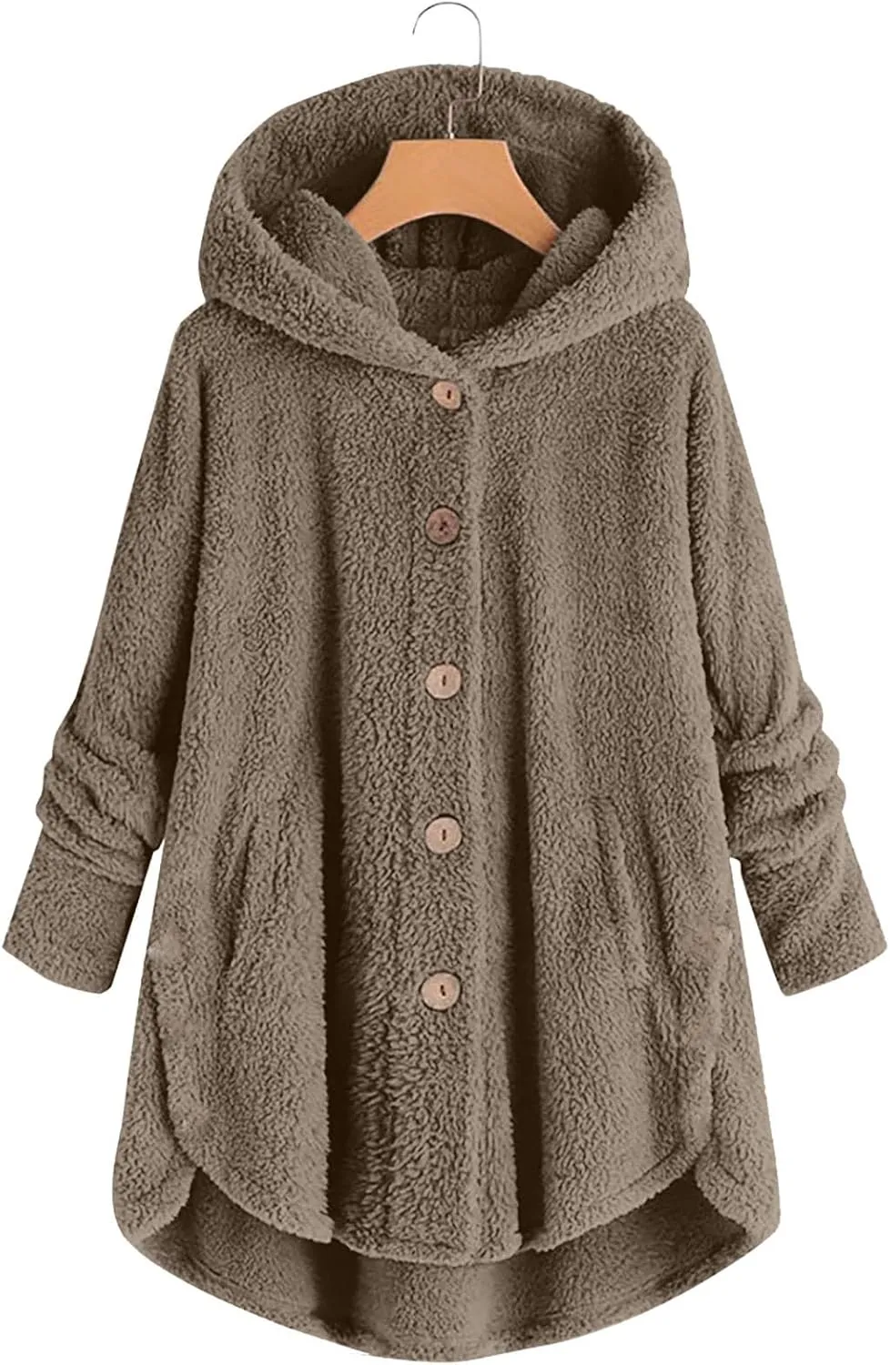 Sherpa Fleece Jacket For Women Cute Casual Loose Plus Size Hooded Button Down Cardigan Coat Warm Teddy Pajama Tops