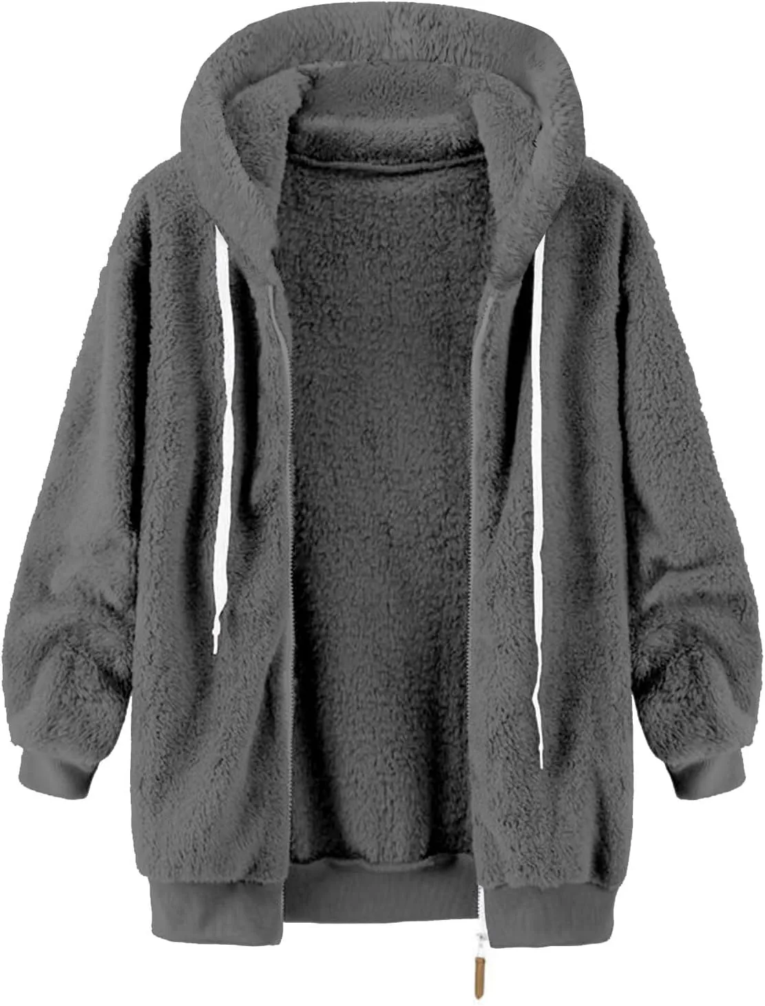 Sherpa Fleece Jacket Women Cute Plus Size Zip Up Hooded Fuzzy Teddy Coat Casual Warm Winter Shearling Coats 2024