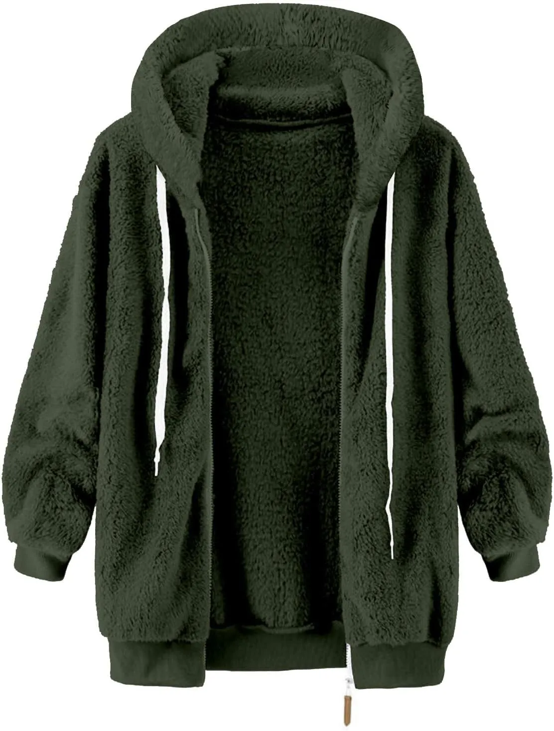 Sherpa Fleece Jacket Women Cute Plus Size Zip Up Hooded Fuzzy Teddy Coat Casual Warm Winter Shearling Coats 2024