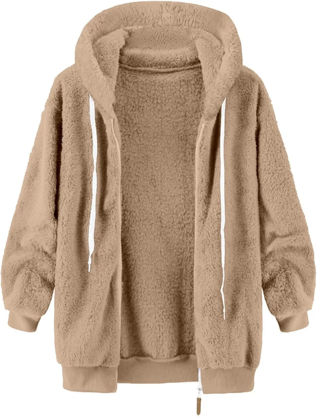 Sherpa Fleece Jacket Women Cute Plus Size Zip Up Hooded Fuzzy Teddy Coat Casual Warm Winter Shearling Coats 2024