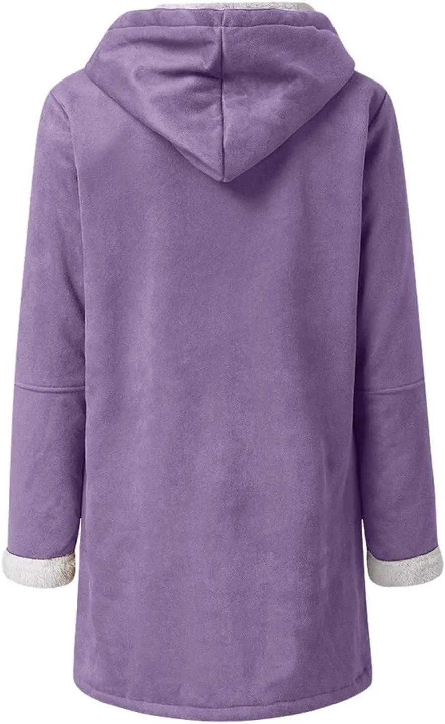Sherpa Fleece Lined Jacket For Women 2024 Winter Warm Shearling Coat Casual Loose Plus Size Hooded Jackets With Pocket