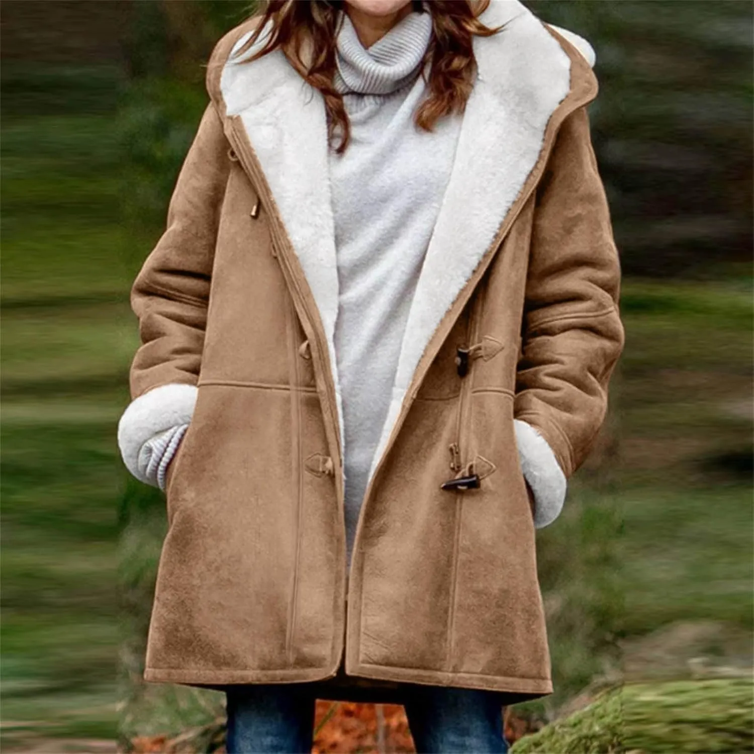 Sherpa Fleece Lined Jacket For Women 2024 Winter Warm Shearling Coat Casual Loose Plus Size Hooded Jackets With Pocket