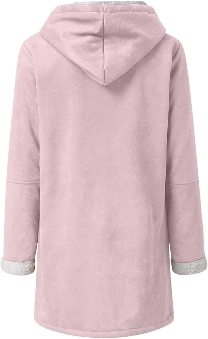 Sherpa Fleece Lined Jacket For Women 2024 Winter Warm Shearling Coat Casual Loose Plus Size Hooded Jackets With Pocket